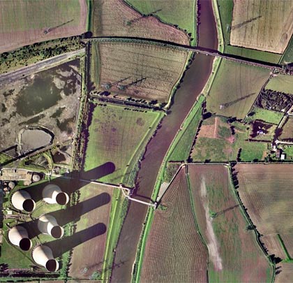 From the air, the viaduct - running east to west - is overlooked by the cooling towers of High Marnham power station.                                         © Google Earth/Infoterra/Bluesky