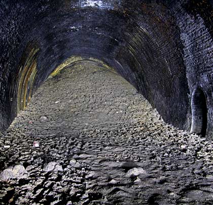 The tunnel is blocked by very sticky mud at a point thought to coincide with the northerly of its two shafts.