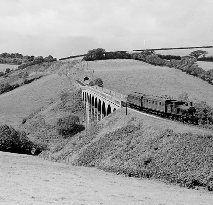 Locomotive 30582 crosses the viaduct with a Lyme Regis train in 1956.