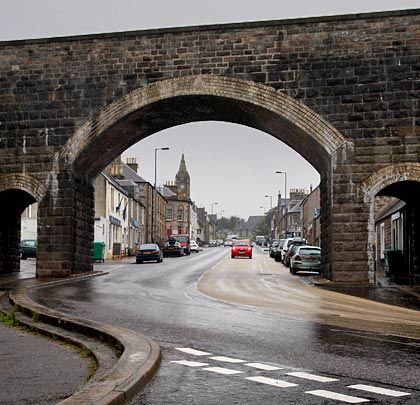 Seafield Street passes beneath a bridge which separately accommodates foot traffic.