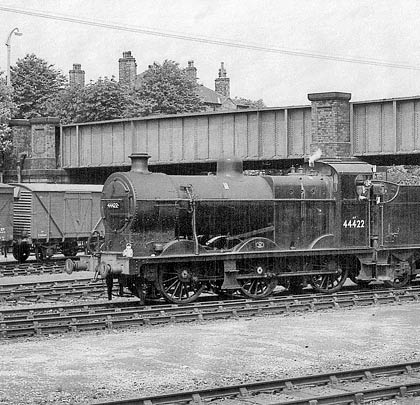 Ossett's Up Goods yard with the bridge carrying Station Road - now filled in - behind locomotive 44422.
