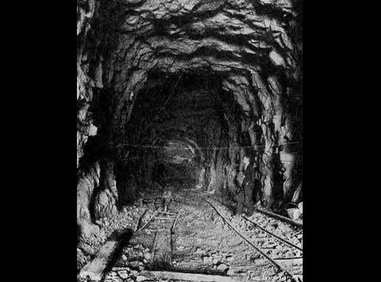 Pictured in 1947, the tunnel's heading was driven from both ends through poor rock.