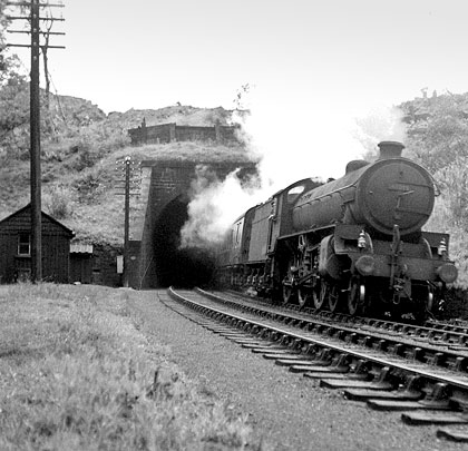 Ex-LNER B1 4-6-0 No.61015 emerges from the west portal with a Newcastle-Keswick train.